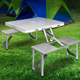 Weisshorn Folding Camping Table Outdoor Picnic BBQ With 2 Bench Chairs Set