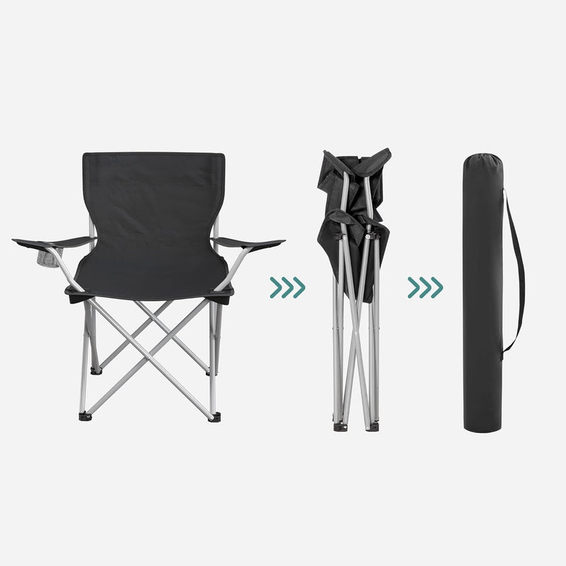 SONGMICS Set of 2 Folding Camping Outdoor Chairs with Armrests and Cup Holders Black GCB01BK