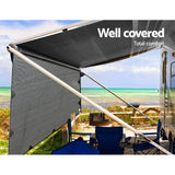 Caravan Privacy Screen Roll Out Awning 3.7X1.95M End Wall Side Sun Shade Grey