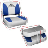 Seamanship 2X Folding Boat Seats Marine Swivel Low Back 13cm Padding Grey Blue