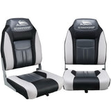 Seamanship 2X Folding Boat Seats Marine Seat Swivel High Back 12cm Padding Black