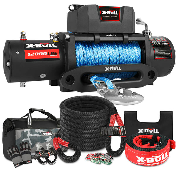 X-BULL 4WD Winch 12000LBS Electric Winch 12V 4X4 Offroad With 4WD Recovery Kit Kinetic Recovery Rope