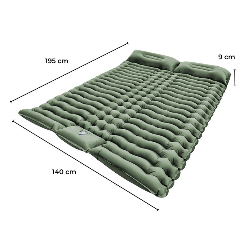 KILIROO Double Inflatable Camping Sleeping Pad with Pillow (Army Green) KR-ISP-102-HZ